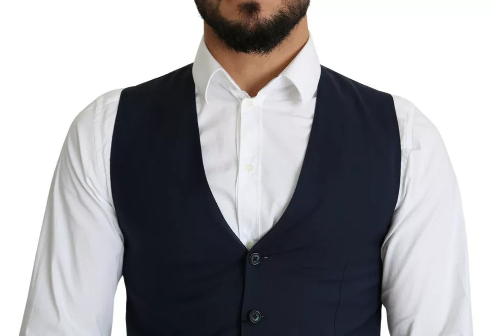 Dolce & Gabbana Navy Blue Men Formal Dress Waistcoat Men's Vest