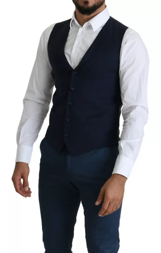 Dolce & Gabbana Navy Blue Men Formal Dress Waistcoat Men's Vest