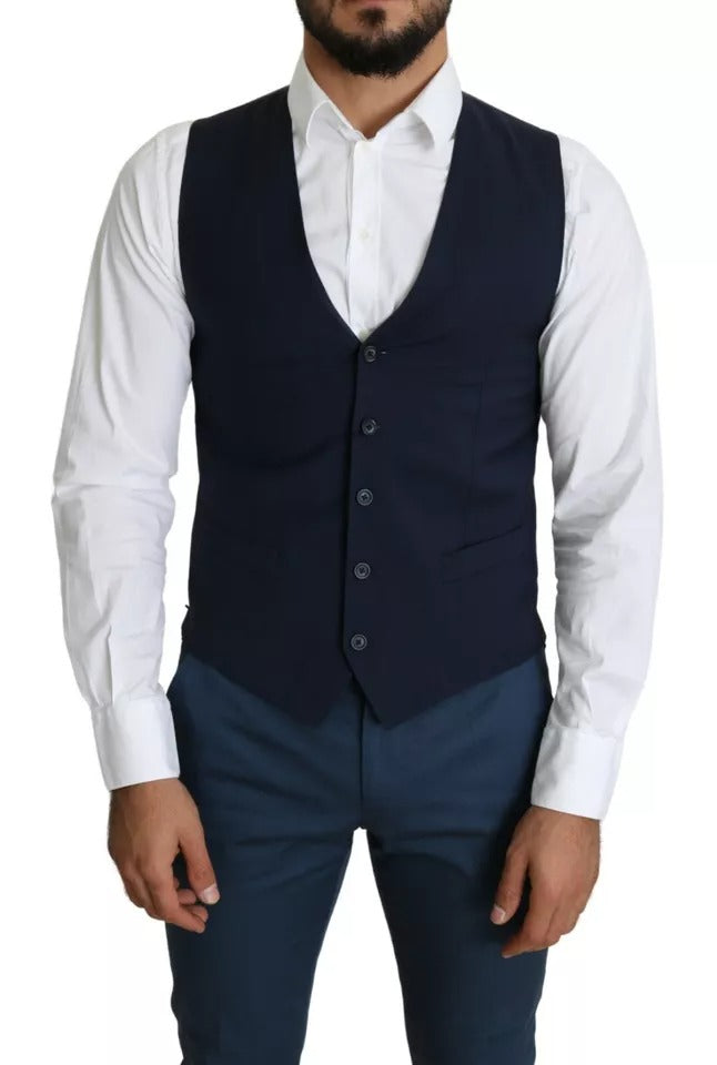 Dolce & Gabbana Navy Blue Men Formal Dress Waistcoat Men's Vest