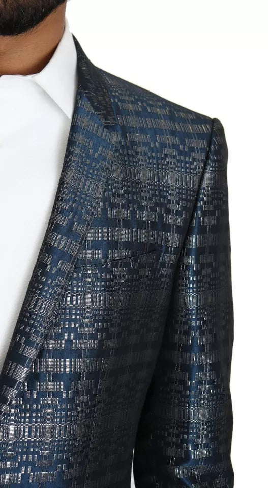 Dolce & Gabbana Blue Silver Shiny 2 Piece Slim GOLD Men's Suit