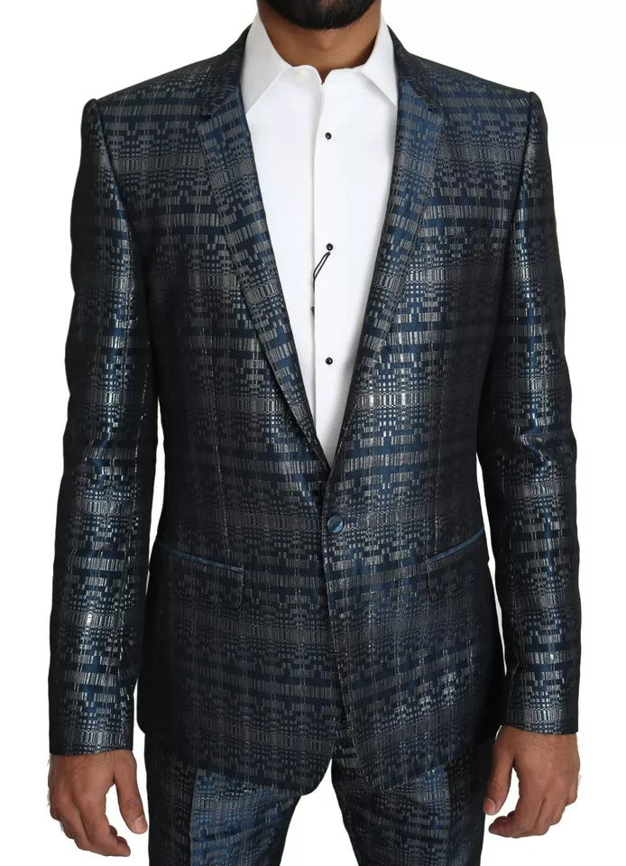 Dolce & Gabbana Blue Silver Shiny 2 Piece Slim GOLD Men's Suit