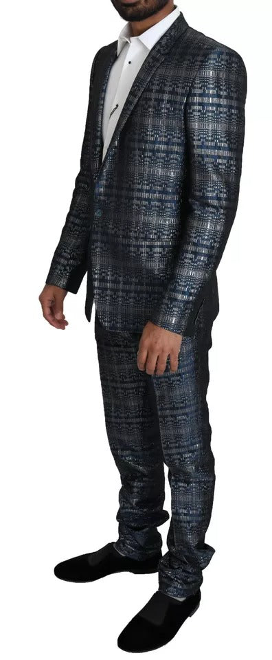 Dolce & Gabbana Blue Silver Shiny 2 Piece Slim GOLD Men's Suit