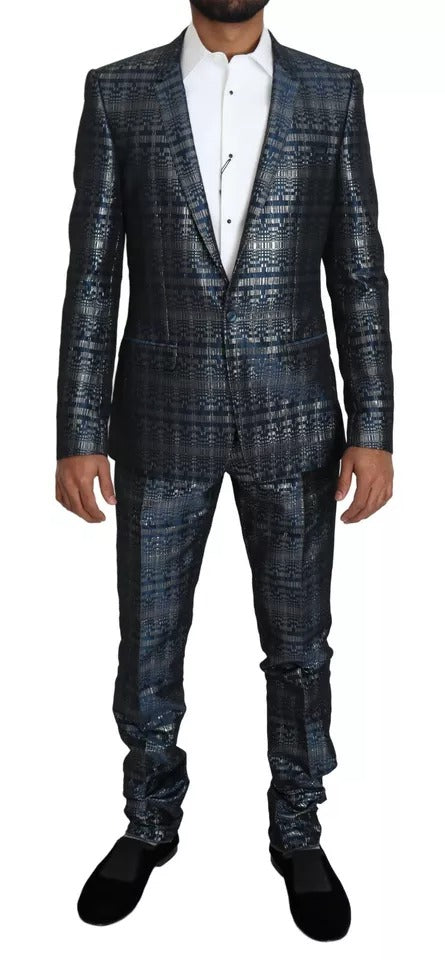 Dolce & Gabbana Blue Silver Shiny 2 Piece Slim GOLD Men's Suit