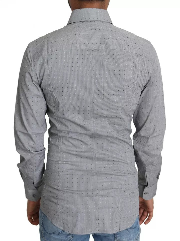 Dolce & Gabbana Gray SICILIA Dotted Semi Fitted Formal Men's Shirt (Pre-Owned)