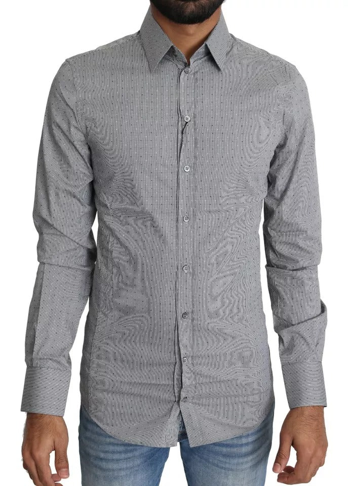 Dolce & Gabbana Gray SICILIA Dotted Semi Fitted Formal Men's Shirt (Pre-Owned)