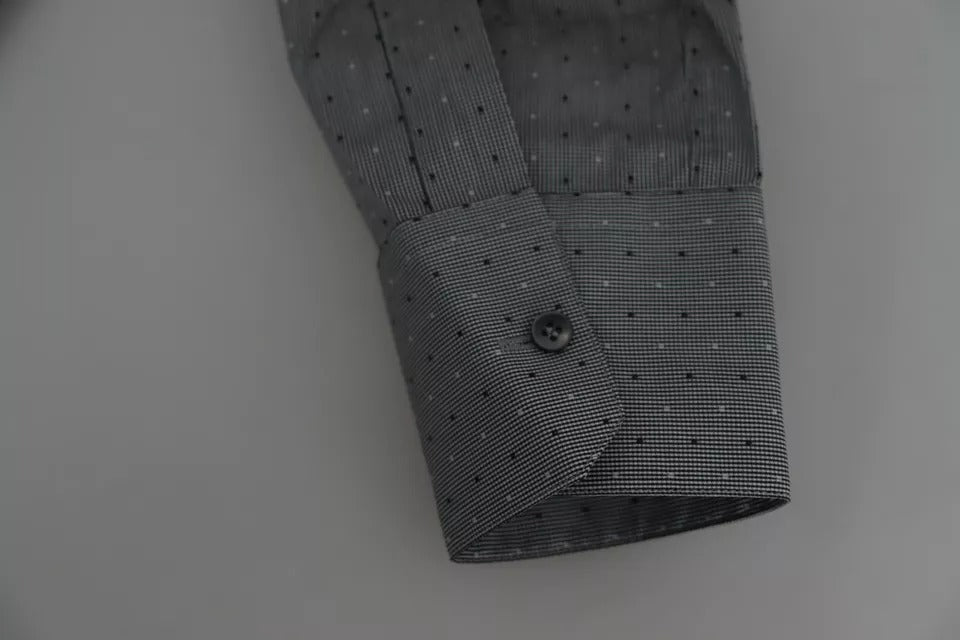 Dolce & Gabbana Gray SICILIA Dotted Semi Fitted Formal Men's Shirt (Pre-Owned)