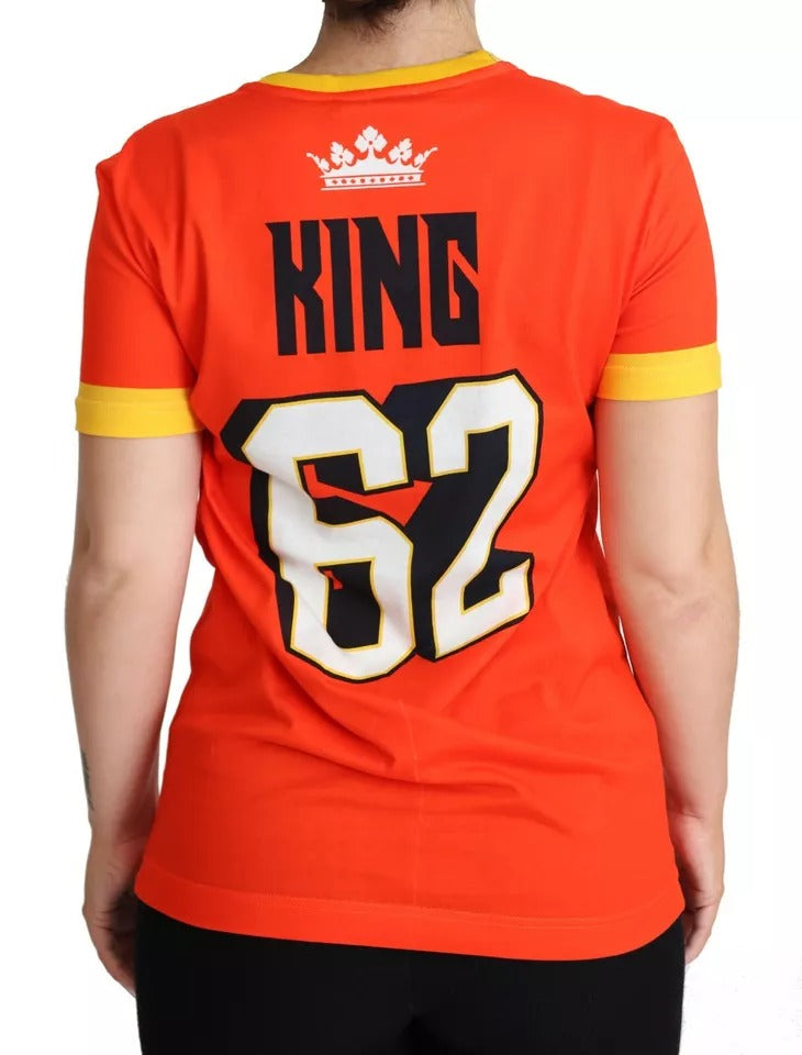 Dolce & Gabbana Orange Royals Print Round Neck Women's T-shirt (Pre-Owned)