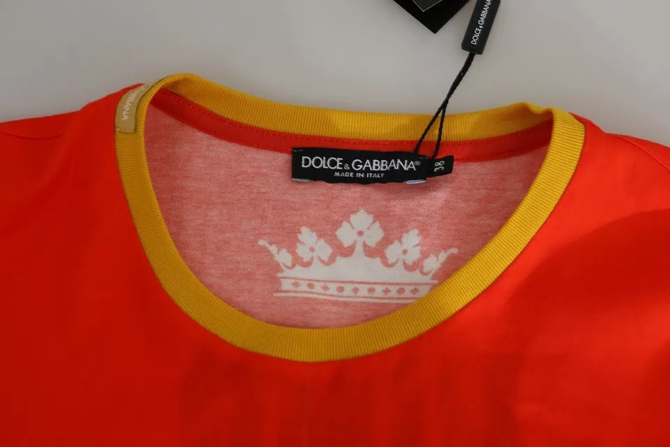 Dolce & Gabbana Orange Royals Print Round Neck Women's T-shirt (Pre-Owned)
