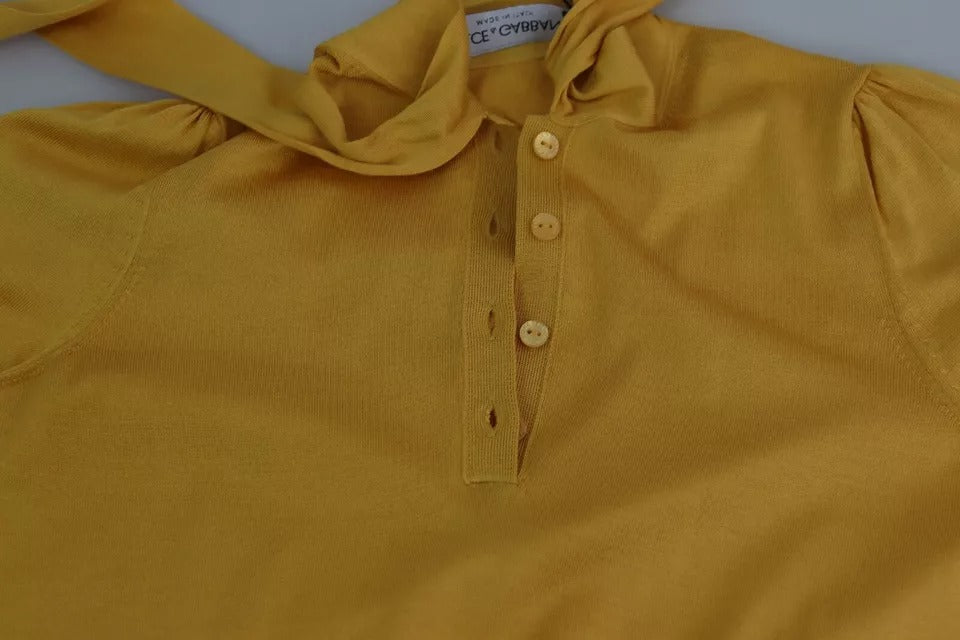Dolce & Gabbana Yellow Silk Knit Pullover Ascot Collar Women's Top (Pre-Owned)