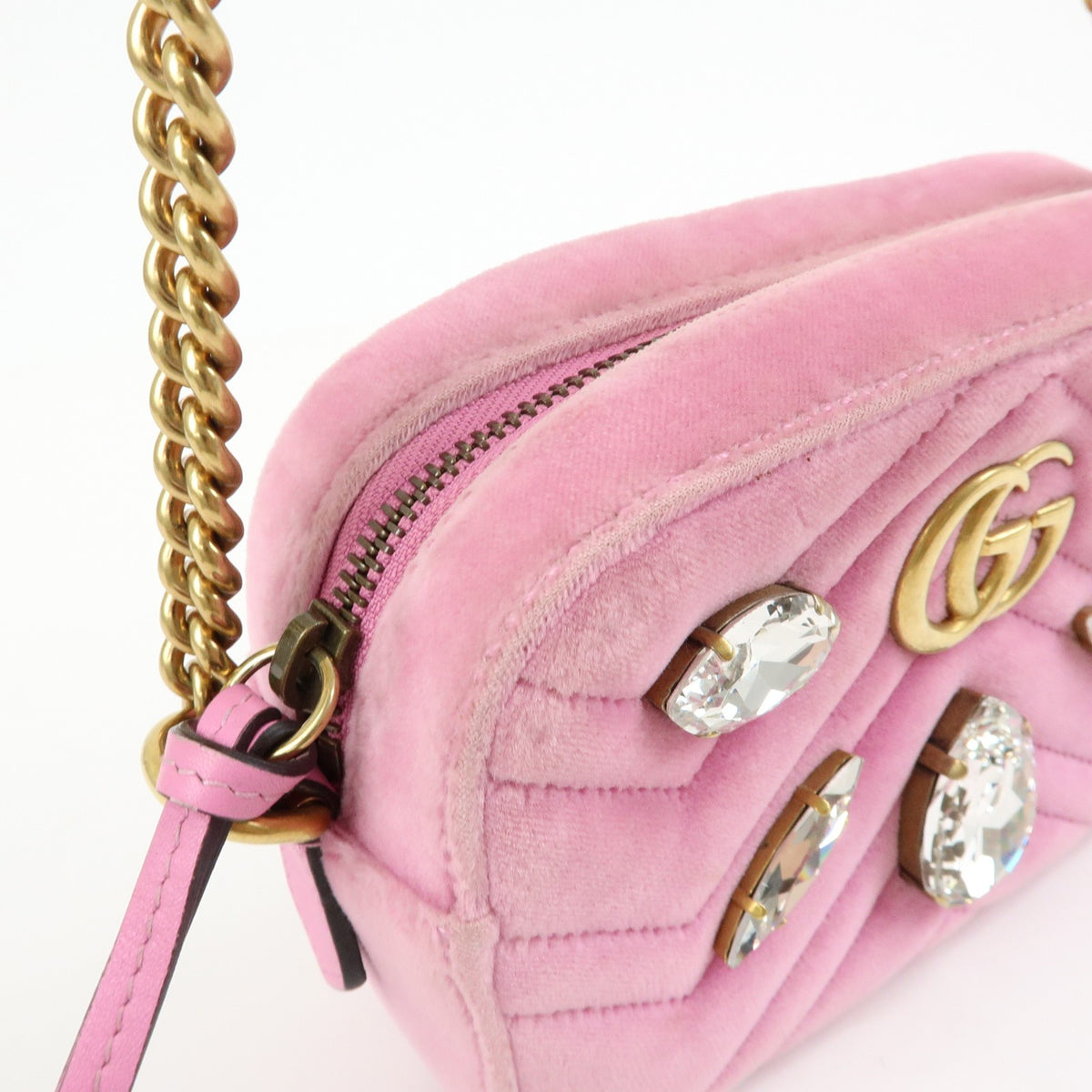 Gucci Gg Marmont Crystal Embellished Matelasse Velvet Pink Velvet Shoulder Bag Bag (Pre-Owned)