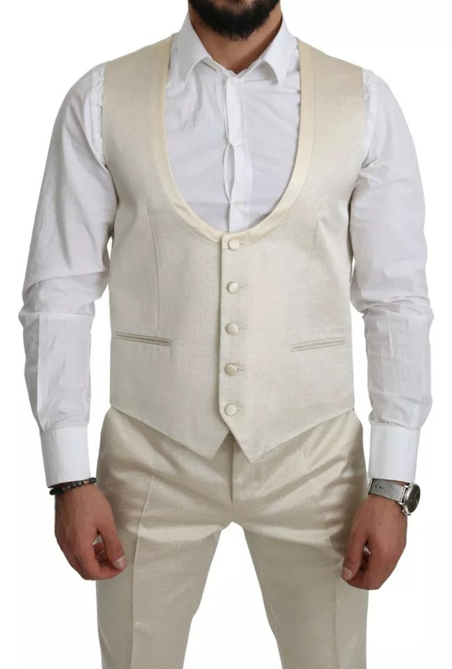 Dolce & Gabbana Beige Wool Crème 3 Piece SICILIA Shawl Men's Suit
