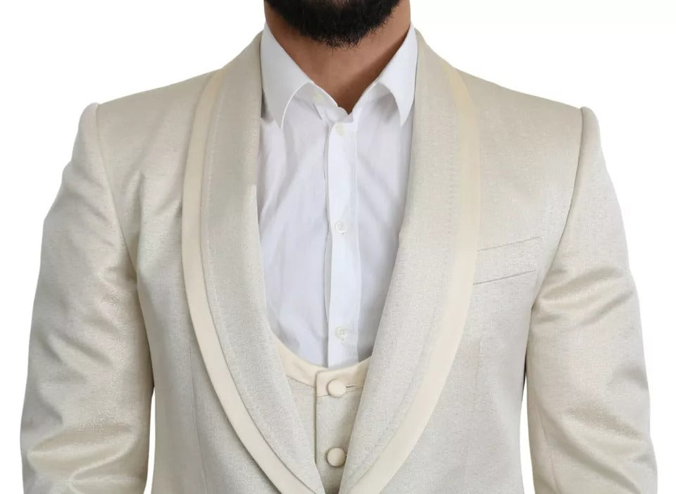Dolce & Gabbana Beige Wool Crème 3 Piece SICILIA Shawl Men's Suit