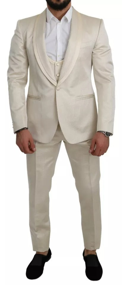Dolce & Gabbana Beige Wool Crème 3 Piece SICILIA Shawl Men's Suit
