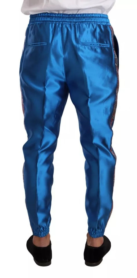 Dolce & Gabbana Blue Jacquard Silk Formal 2 Piece Set Men's Suit (Pre-Owned)