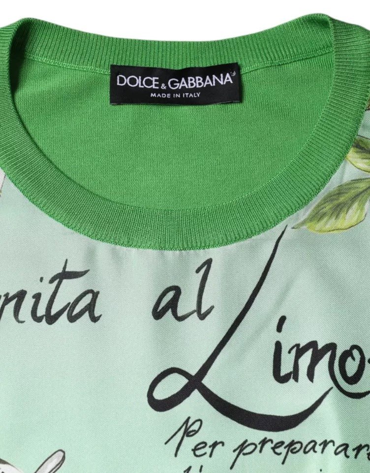 Dolce & Gabbana Green Silk Granita Al Limone Long Sleeves Women's Sweater