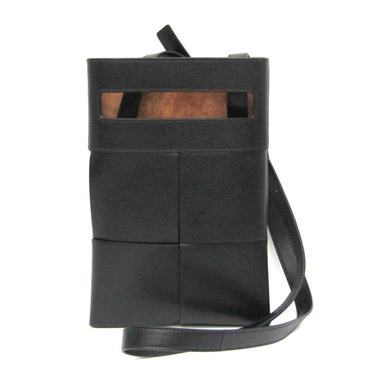 Bottega Veneta Cut Out Maxi Intrecciato Leather Black Leather Crossbody Bag Bag (Pre-Owned)