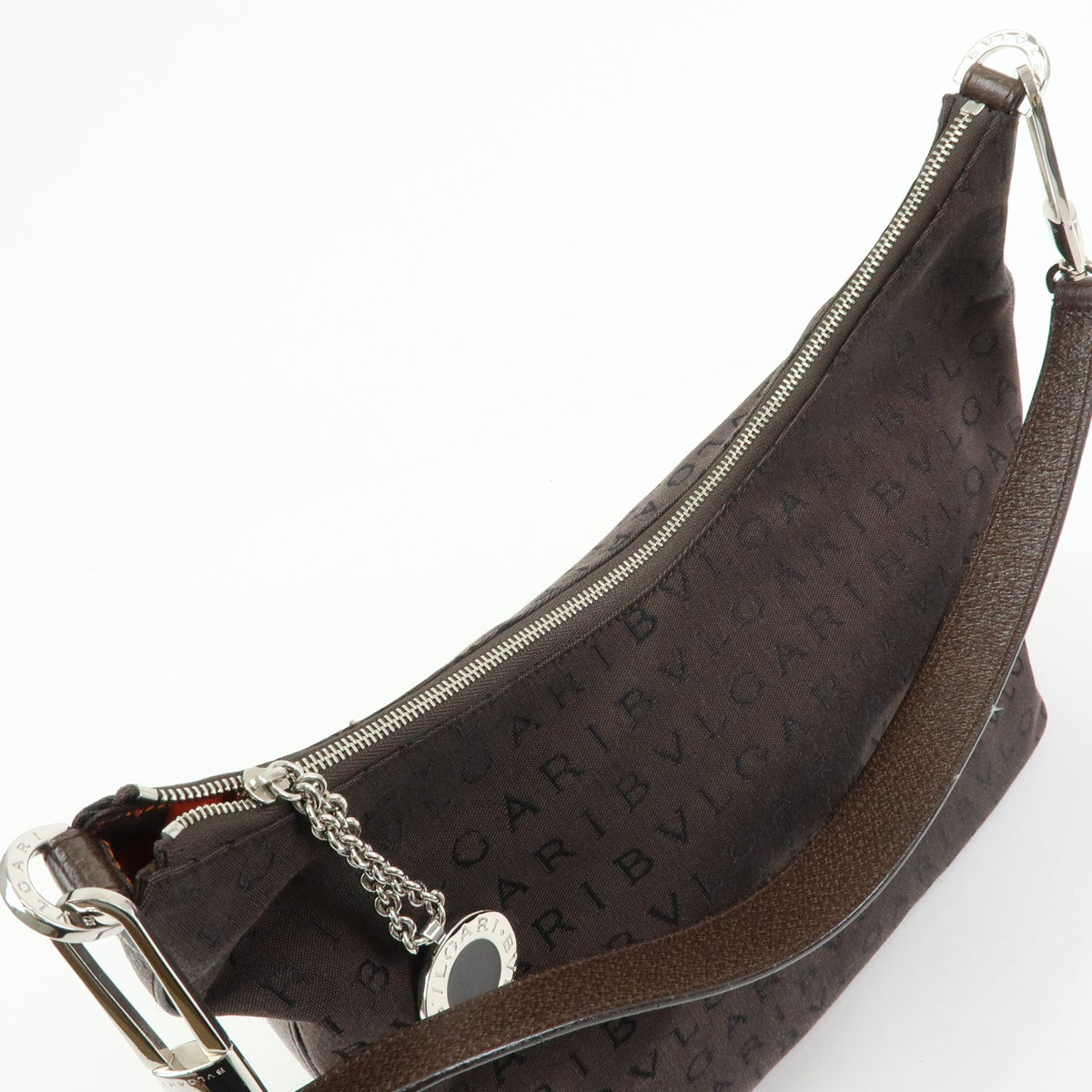 Bvlgari Logomania Suede Brown Canvas Handbag (Pre-Owned)