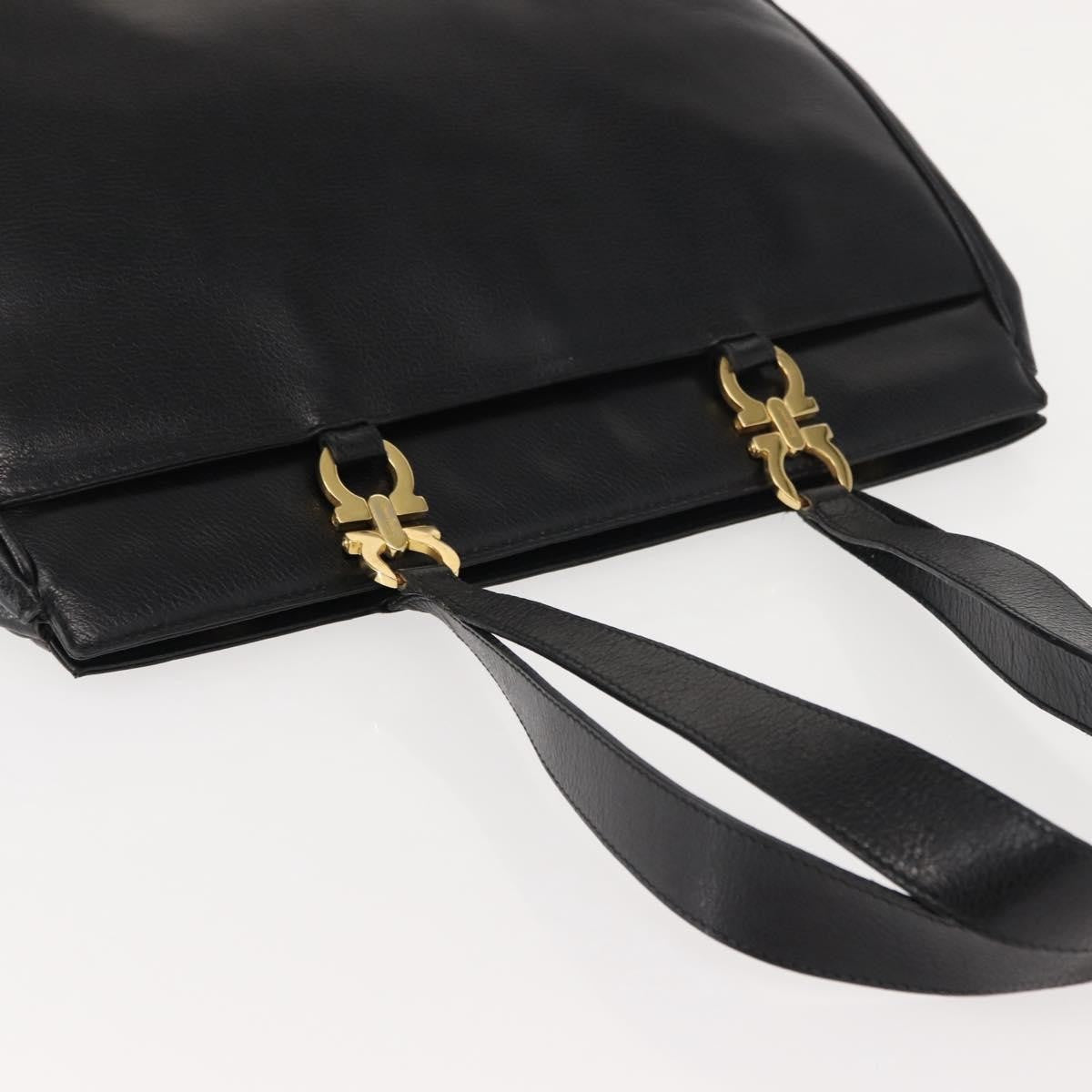 Salvatore Ferragamo Gancini Tote Leather Black Leather Tote Bag Bag (Pre-Owned)