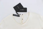 Dolce & Gabbana White Sequined Key Silk Blouse T-shirt Women's Top