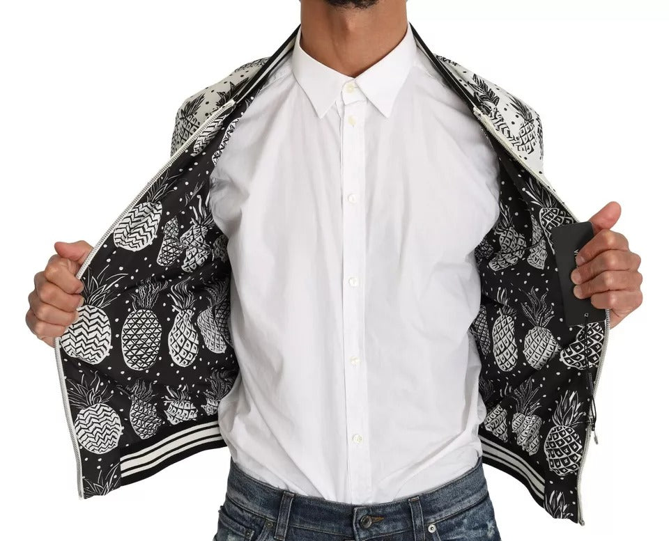 Dolce & Gabbana White Black Pineapple Bomber Coat Men's Jacket