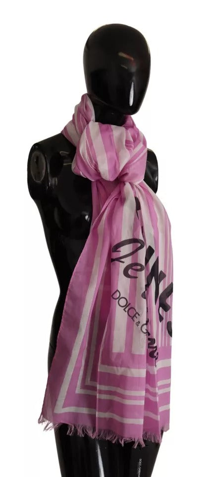 Dolce & Gabbana Pink White Striped Cotton Wrap Shawl Women's Scarf (Pre-Owned)