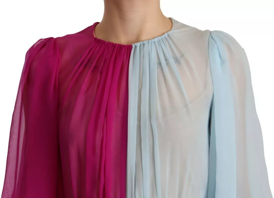 Dolce & Gabbana Fuchsia Light Blue Silk Two Tone Midi Women's Dress (Pre-Owned)