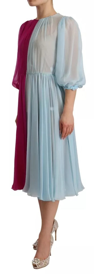 Dolce & Gabbana Fuchsia Light Blue Silk Two Tone Midi Women's Dress (Pre-Owned)