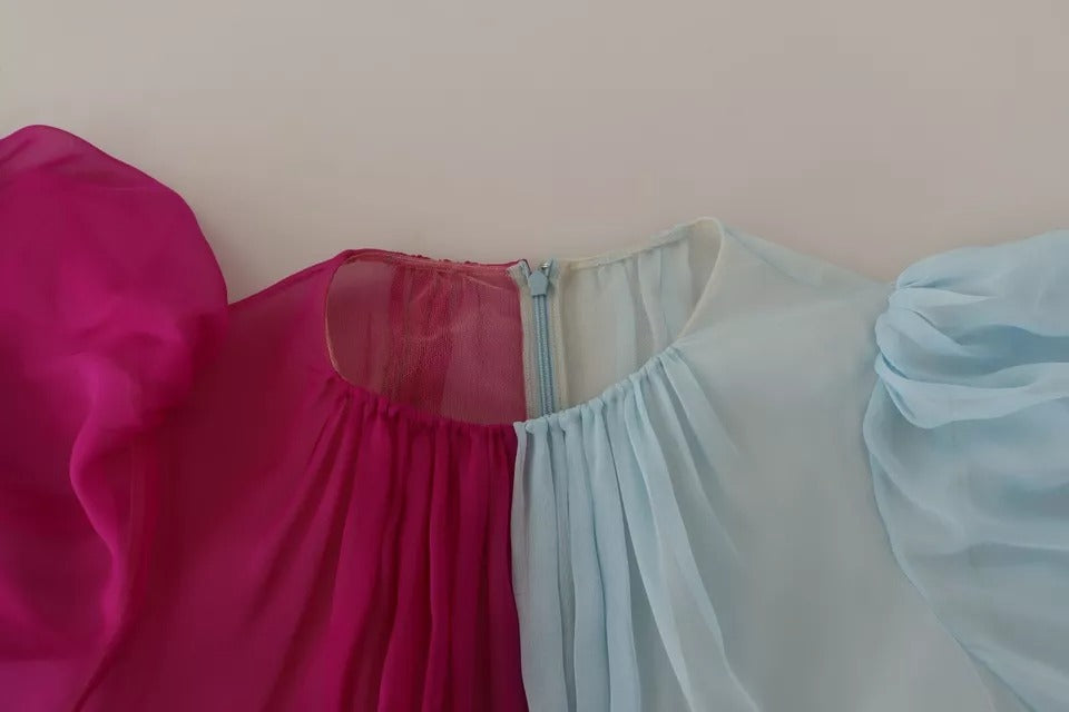 Dolce & Gabbana Fuchsia Light Blue Silk Two Tone Midi Women's Dress (Pre-Owned)
