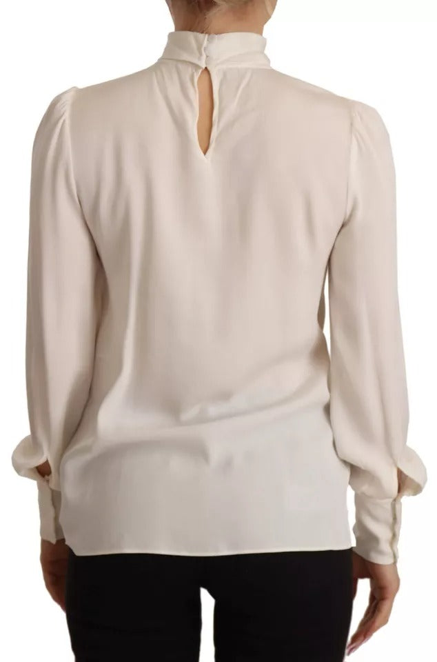 Dolce & Gabbana Off White Silk Long Sleeve Turtle Neck Women's Top (Pre-Owned)