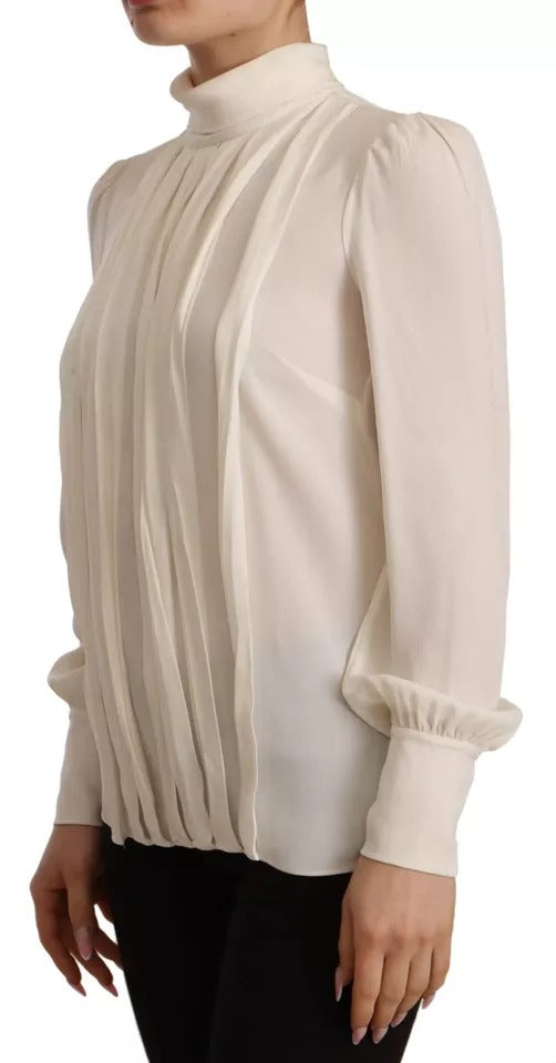Dolce & Gabbana Off White Silk Long Sleeve Turtle Neck Women's Top (Pre-Owned)