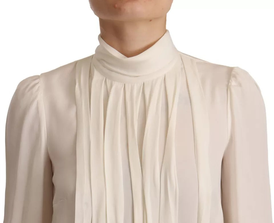 Dolce & Gabbana Off White Silk Long Sleeve Turtle Neck Women's Top (Pre-Owned)