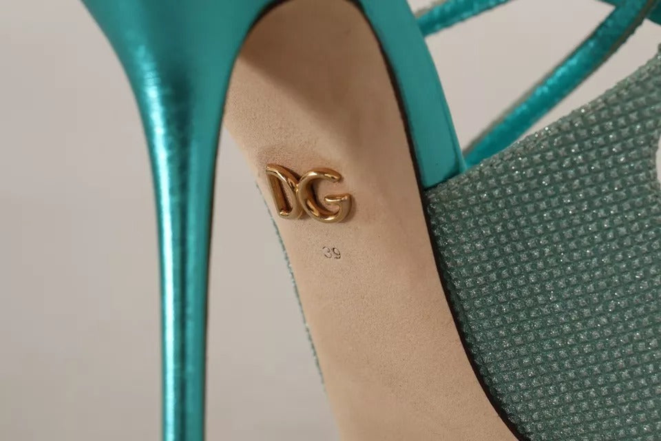 Dolce & Gabbana Blue Glittered Strappy Heels Sandals Women's Shoes (Pre-Owned)