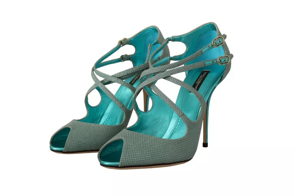 Dolce & Gabbana Blue Glittered Strappy Heels Sandals Women's Shoes (Pre-Owned)