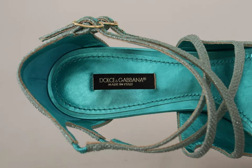 Dolce & Gabbana Blue Glittered Strappy Heels Sandals Women's Shoes (Pre-Owned)