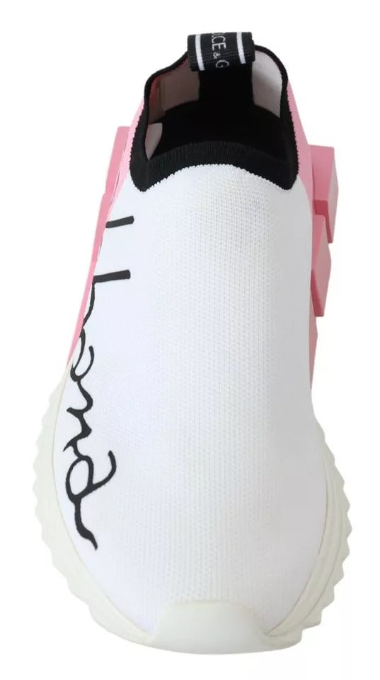Dolce & Gabbana Pink White Logo Sorrento Sneakers Women's Shoes