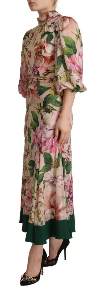 Dolce & Gabbana Pink A-line Sheath Floral Pussy Bow Long Women's Dress (Pre-Owned)