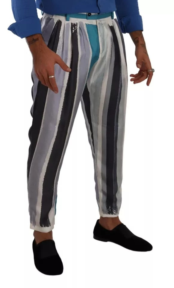 Dolce & Gabbana Blue Striped Silk Tapered Men's Pants (Pre-Owned)