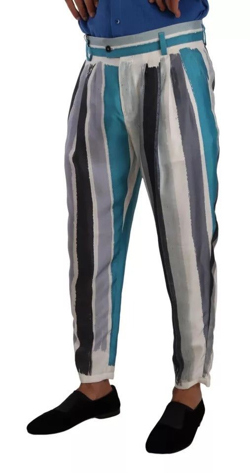 Dolce & Gabbana Blue Striped Silk Tapered Men's Pants (Pre-Owned)