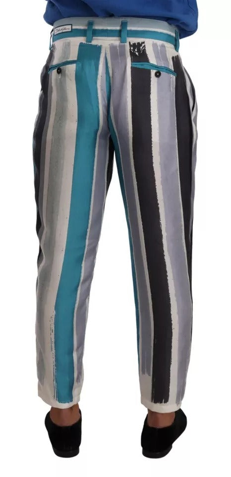 Dolce & Gabbana Blue Striped Silk Tapered Men's Pants (Pre-Owned)