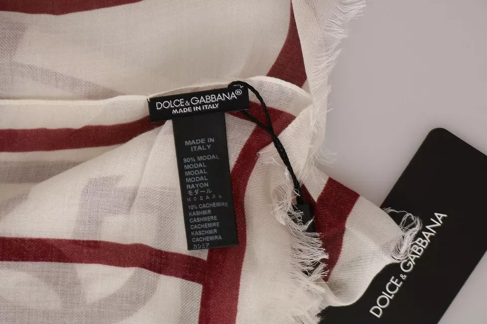 Dolce & Gabbana White Red Printed Wrap Shawl Modal Men's Scarf (Pre-Owned)