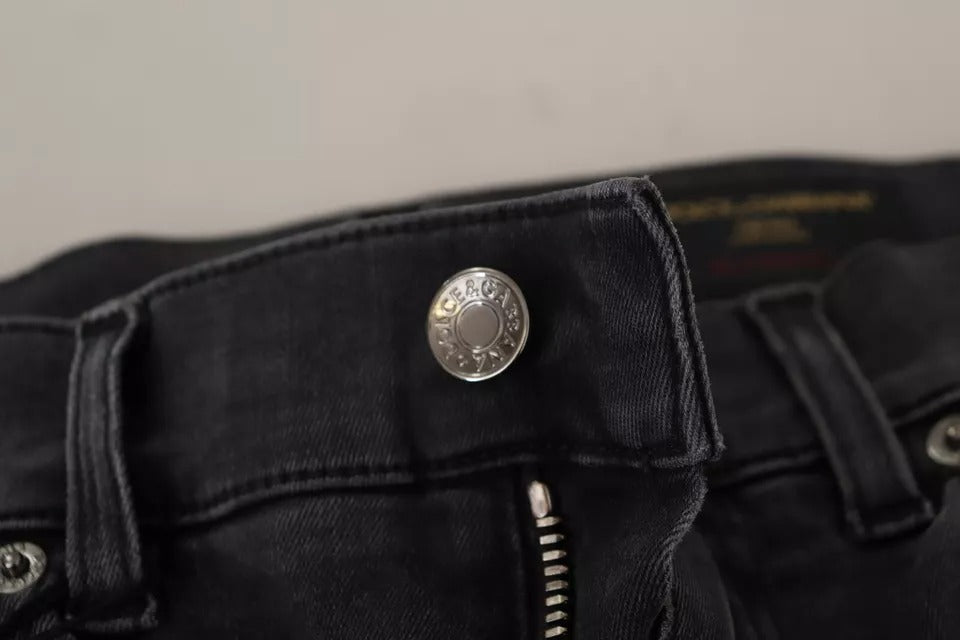 Dolce & Gabbana Gray Running Denim Stretch Logo Skinny Men's Jeans (Pre-Owned)