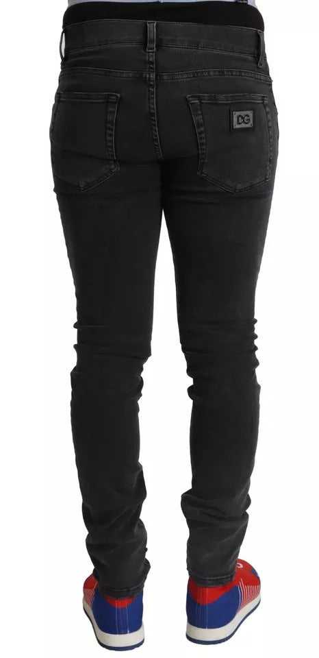 Dolce & Gabbana Gray Running Denim Stretch Logo Skinny Men's Jeans (Pre-Owned)