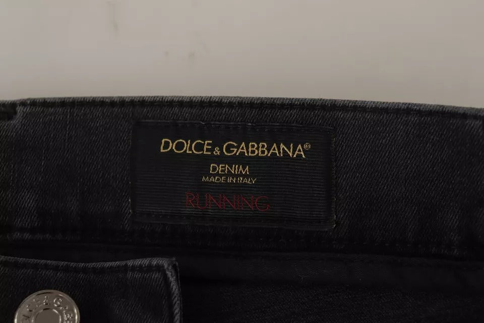 Dolce & Gabbana Gray Running Denim Stretch Logo Skinny Men's Jeans (Pre-Owned)