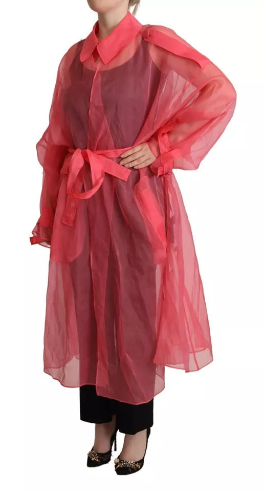 Dolce & Gabbana Pink Silk Organza Belted Coat Women's Jacket (Pre-Owned)