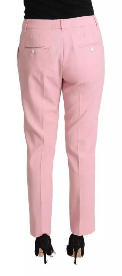 Dolce & Gabbana Pink Wool Mid Waist Tapered Women's Pants (Pre-Owned)