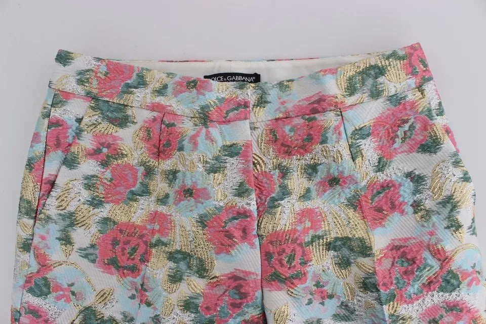 Dolce & Gabbana White Pink Floral Brocade Women's Pants