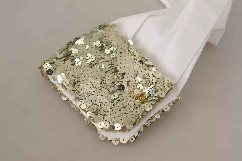 Dolce & Gabbana White Cotton Collared Long Sleeves Sequin Top Women's Shirt (Pre-Owned)