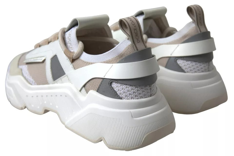 Dolce & Gabbana White Beige Leather Sport DAYMASTER Shoes Men's Sneakers