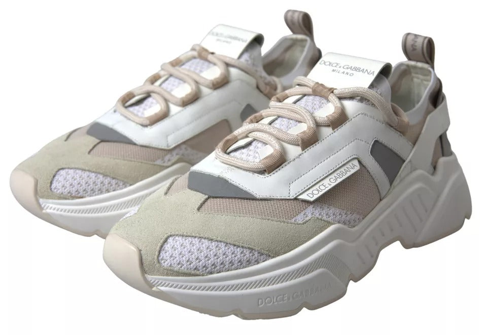 Dolce & Gabbana White Beige Leather Sport DAYMASTER Shoes Men's Sneakers
