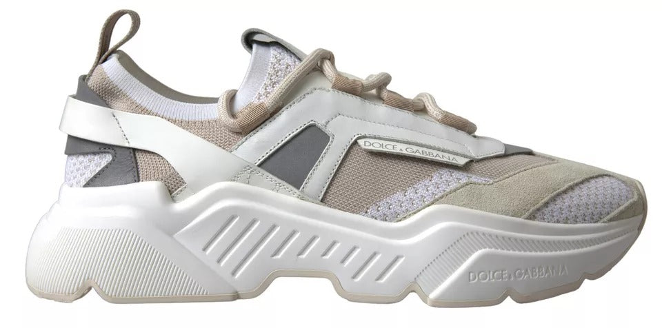 Dolce & Gabbana White Beige Leather Sport DAYMASTER Shoes Men's Sneakers